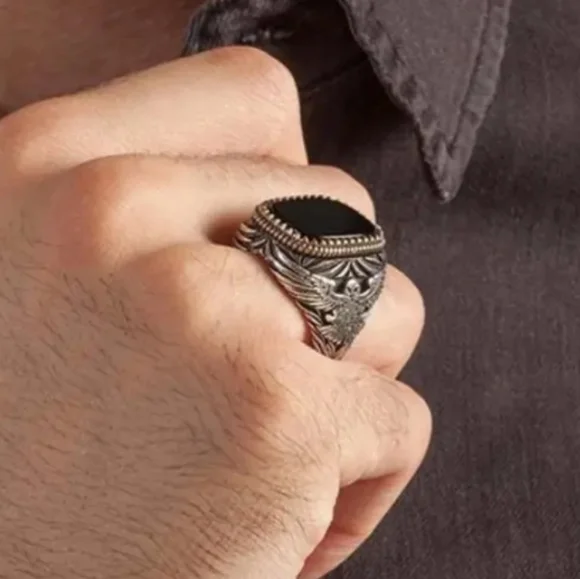 Retro Silver Gold and Black Men's Ring Sz 12 - Picture 5 of 9